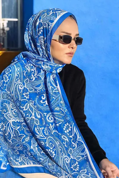 Mavi 180X70 cm Dijital Baskı Shıne Desenli Pamuk Şal 333501