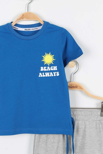 Mavi (2-5 Yaş) Beach Always Baskılı Şortlu Erkek Çocuk Takım 173621