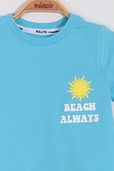 Mavi (2-5 Yaş) Beach Always Baskılı Şortlu Erkek Çocuk Takım 193108