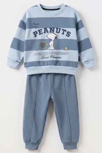 Mavi (2-5 Yaş) Peanuts Baskılı Çimalı İçi Şardonlu Erkek Çocuk Takım 493088