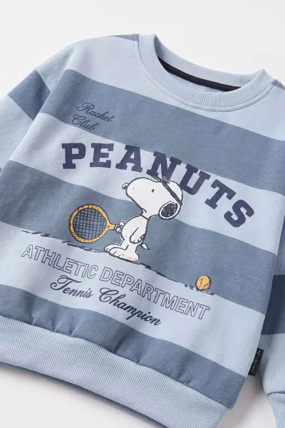 Mavi (2-5 Yaş) Peanuts Baskılı Çimalı İçi Şardonlu Erkek Çocuk Takım 493088