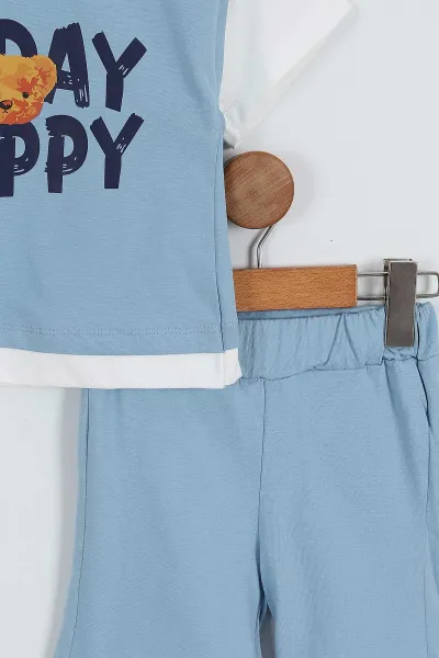 Mavi (2-5 Yaş)Happy Baskılı Şortlu Erkek Çocuk Takım 357026