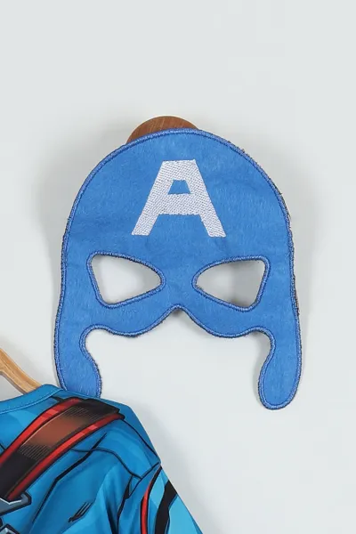Mavi (2-7 Yaş) Kaptan Amerika Baskılı Maskeli Erkek Çocuk Kostüm 254066