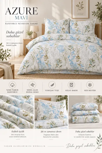 Mavi 200x220 Cm Bella Home Çift Kişilik Fitted New Box Nevresim Takımı 487081