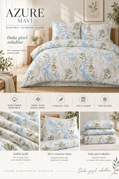 Mavi 200x220 Cm Bella Home Lastiksiz Battal Boy New Box Nevresim Takımı 492012