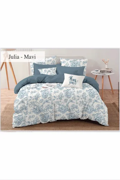 Mavi 200x220 Cm Evnur Home Pure Line Çift Kişilik Nevresim Takımı 458484