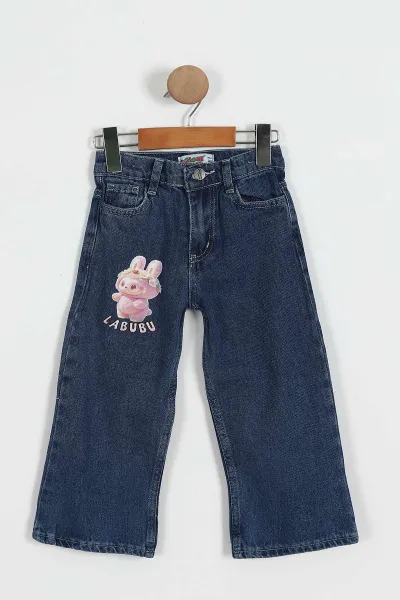 Mavi (3-10 Yaş)Karakter Baskılı Kot Ceket Pantolonlu Kız Çocuk Takım 427200