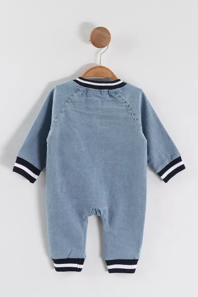 Mavi (3-12 Ay) Fermuarlı Erkek Bebek Kot Tulum 468787