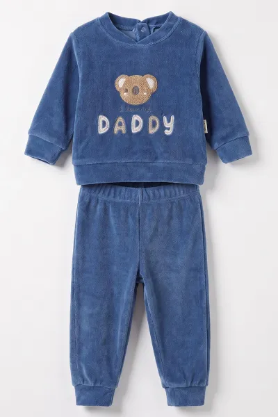 Mavi (3-18 Ay)  Dady  Nakışlı  Kadife Erkek  Bebek Takım 487662