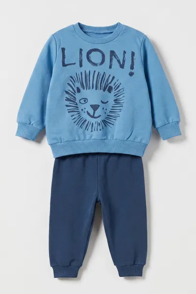 Mavi (3-18 Ay) Lion  Baskılı 2 İp Erkek Bebek Mevsimlik Takım 481160