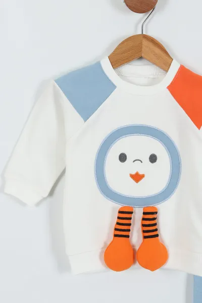 Mavi (3-18 Ay) Penguen Nakışlı Erkek Bebek Takım 288891