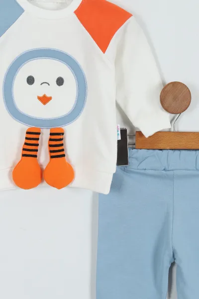 Mavi (3-18 Ay) Penguen Nakışlı Erkek Bebek Takım 288891