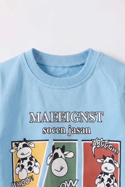 Mavi (3-24 Ay) İnek Baskılı  Erkek Bebek 2'li  Takım 473044
