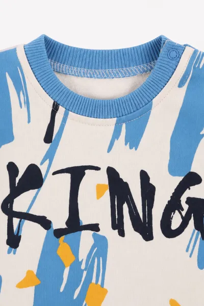 Mavi (3-24 Ay) King Baskılı Erkek Bebek 2'li  Takım 473029