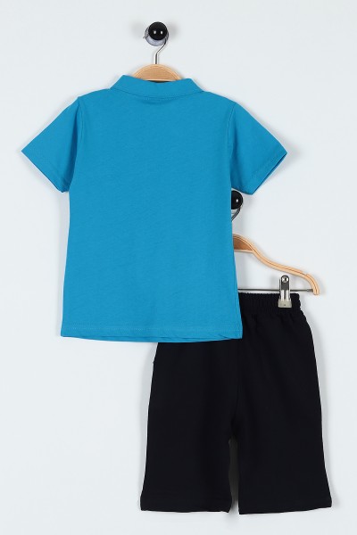 Mavi (3-6 Yaş) New Duds Nakışlı Yakalı Düğme Detaylı Erkek Bebe Takım 183589
