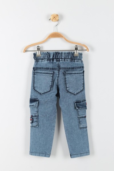 Mavi (3-7 Yaş) Beli Lastikli Belden Bağlamalı Respect Nakışlı Kargo Cep Detaylı Erkek Çocuk Pantolon 174678