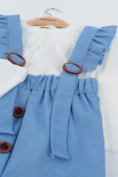 Mavi (3-7 yaş) Dantelli Salopet Kız Çocuk Takım 130357