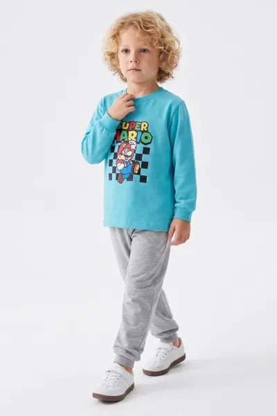 Mavi (3-8 Yaş) Karakter Baskılı İnterlok Kumaş Erkek Çocuk Pijama Takım 491042
