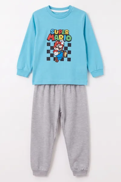 Mavi (3-8 Yaş) Karakter Baskılı İnterlok Kumaş Erkek Çocuk Pijama Takım 491042