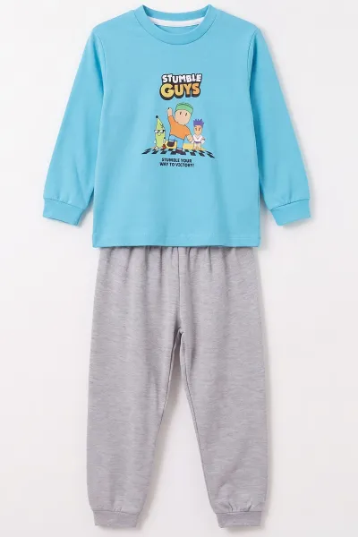 Mavi (3-8 Yaş) Karakter Baskılı İnterlok Kumaş Erkek Çocuk Pijama Takım 491044