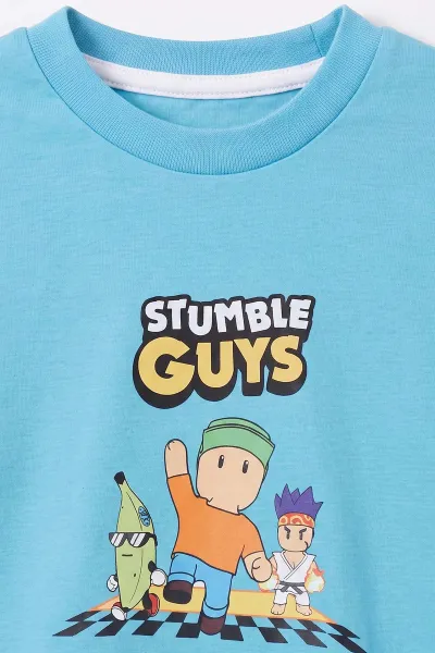 Mavi (3-8 Yaş) Karakter Baskılı İnterlok Kumaş Erkek Çocuk Pijama Takım 491044