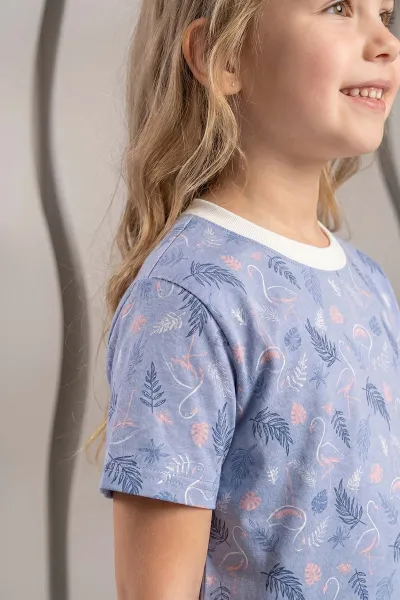 Mavi (3-8 Yaş)Pelikan Desenli Şortlu Kız Çocuk Pijama Takımı 461470