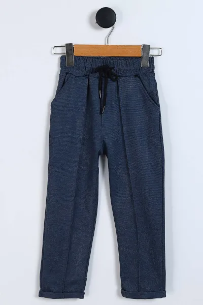 Mavi (4-11 Yaş)Kot Cep Detaylı Bel Lastikli Jogger Pantolonlu Erkek Çocuk Takım 339693