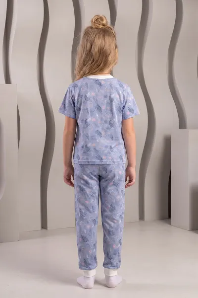 Mavi (4-12 Yaş)Pelikan Desenli Kız Çocuk Pijama Takımı 461481