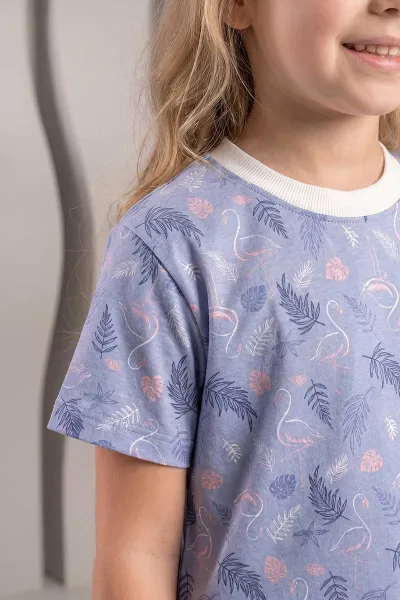 Mavi (4-12 Yaş)Pelikan Desenli Kız Çocuk Pijama Takımı 461481