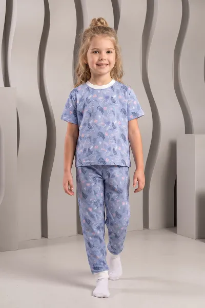 Mavi (4-12 Yaş)Pelikan Desenli Kız Çocuk Pijama Takımı 461481