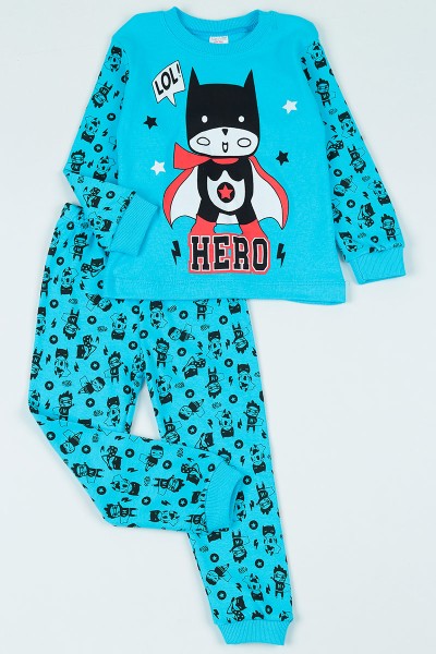 Mavi (4-6 Yaş) Hero Baskılı Erkek Çocuk Pijama Takımı 107368