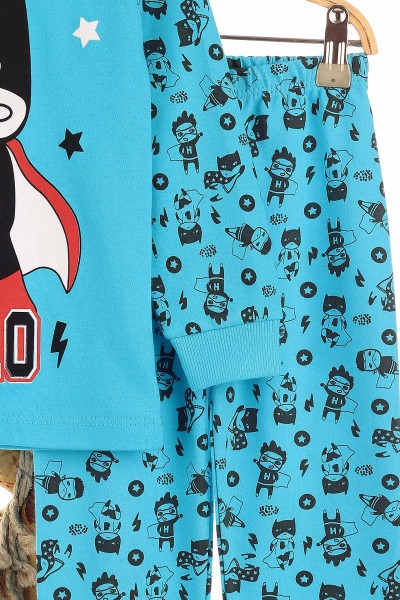 Mavi (4-6 Yaş) Lol Kahraman Baskılı Erkek Çocuk Pijama Takım 150868