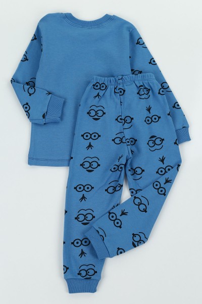 Mavi (4-6 Yaş) Minyon Baskılı Erkek Çocuk Pijama Takımı 128950