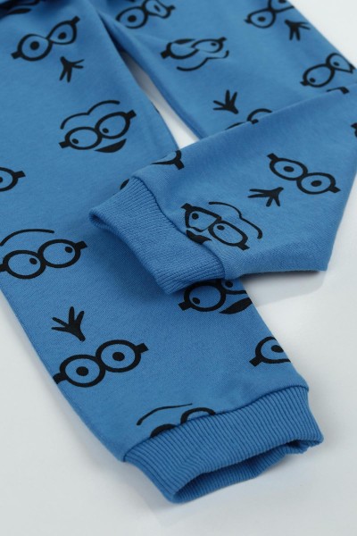 Mavi (4-6 Yaş) Minyon Baskılı Erkek Çocuk Pijama Takımı 128950