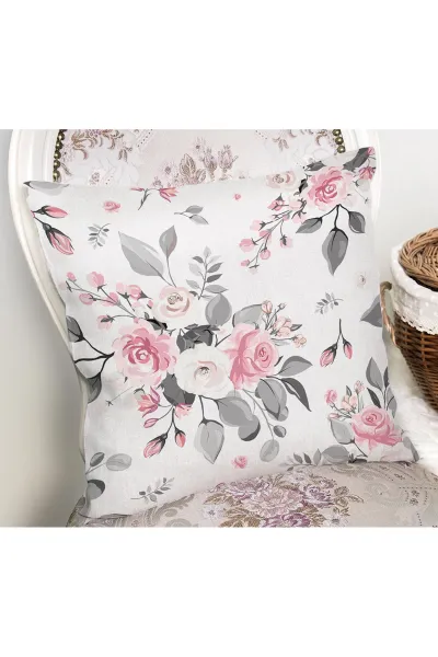 Beyaz 43x43 Dijital Baskılı Fermuarlı Modern Kırlent Kılıfı 272423