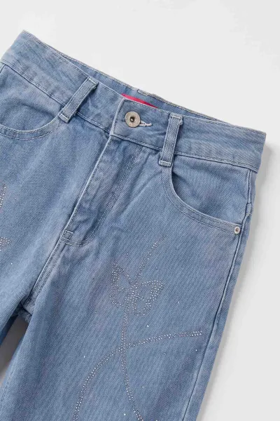 Mavi (5-12 Yaş) Kelebek Taşlı Salaş  Kız Çocuk Kot Pantolon 500707