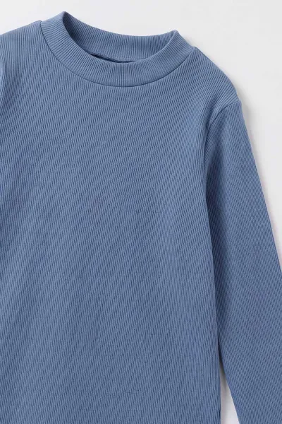 Mavi (5-12 Yaş) Yarım Balıkçı Yaka Kaşkorse Çocuk Body Sweatshirt 495474