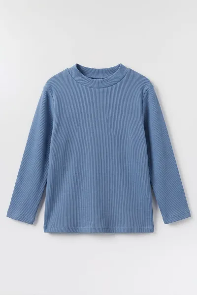 Mavi (5-12 Yaş) Yarım Balıkçı Yaka Kaşkorse Çocuk Body Sweatshirt 495474