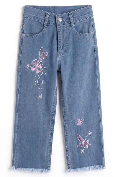 Mavi (5-12 Yaş)Nakışlı  Kız Çocuk Kot Pantolon 495096