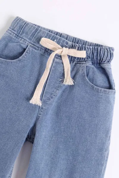 Mavi (5-12 Yaş)Salaş Belden Bağlamalı    Kız Çocuk Kot Pantolon 495099