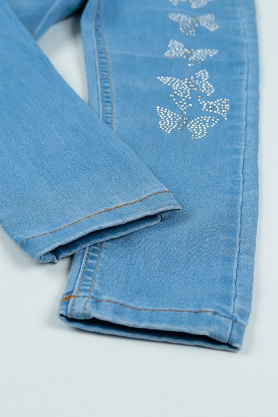 Mavi (5-8 yaş) Kelebek Taşlı Kız Çocuk Pantolon 106195