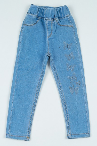 Mavi (5-8 yaş) Kelebek Taşlı Kız Çocuk Pantolon 106195