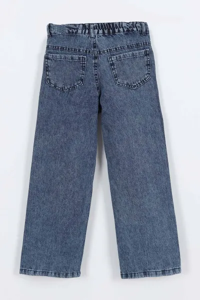 Mavi (6-10 Yaş )Bol Paça Kız Çocuk Kot Pantolon 319535