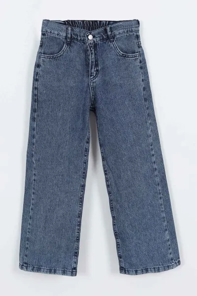Mavi (6-10 Yaş )Bol Paça Kız Çocuk Kot Pantolon 319535