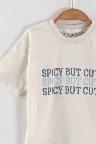 Mavi (6-12 Ay-3-4 Yaş) Cute Baskılı Tişörtlü Çizgili Şortlu Erkek Çocuk Yazlık Takım 452951