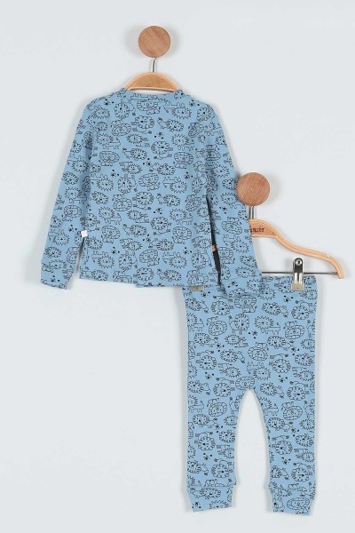 Mavi (6-12 Ay) Aslan Baskılı Erkek Bebe Pijama Takımı 186684