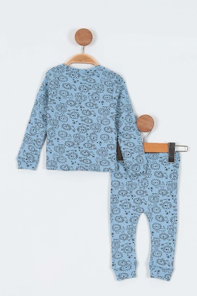 Mavi (6-12 Ay) Aslan Baskılı Önü Çıtçıtlı Erkek Bebe Pijama Takım 196989