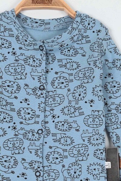 Mavi (6-12 Ay) Aslan Baskılı Önü Çıtçıtlı Erkek Bebe Pijama Takım 196989