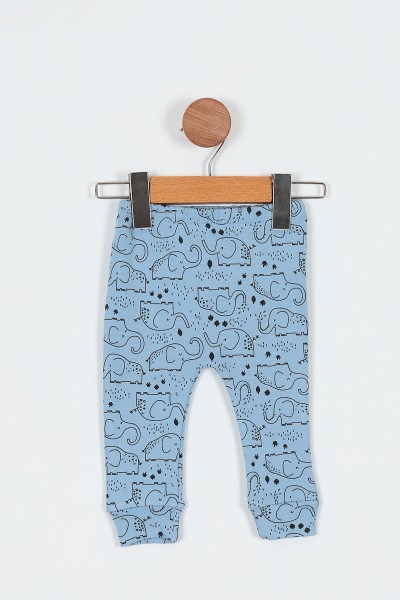 Mavi (6-12 Ay) Fil Baskılı Önü Çıtçıtlı Erkek Bebe Pijama Takım 196992