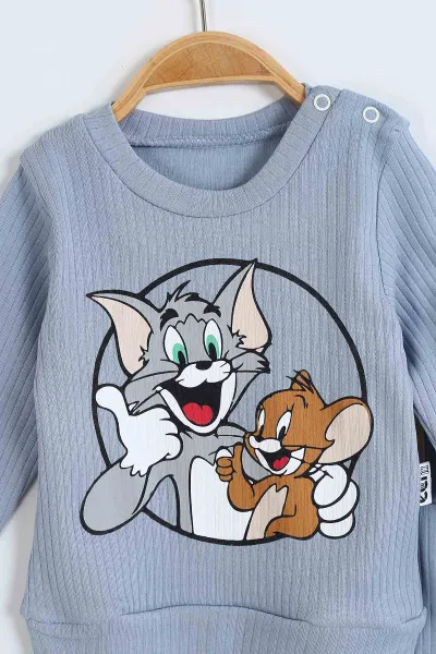 Mavi (6-12 Ay) Karakter Baskılı Erkek Bebek Takım 299584